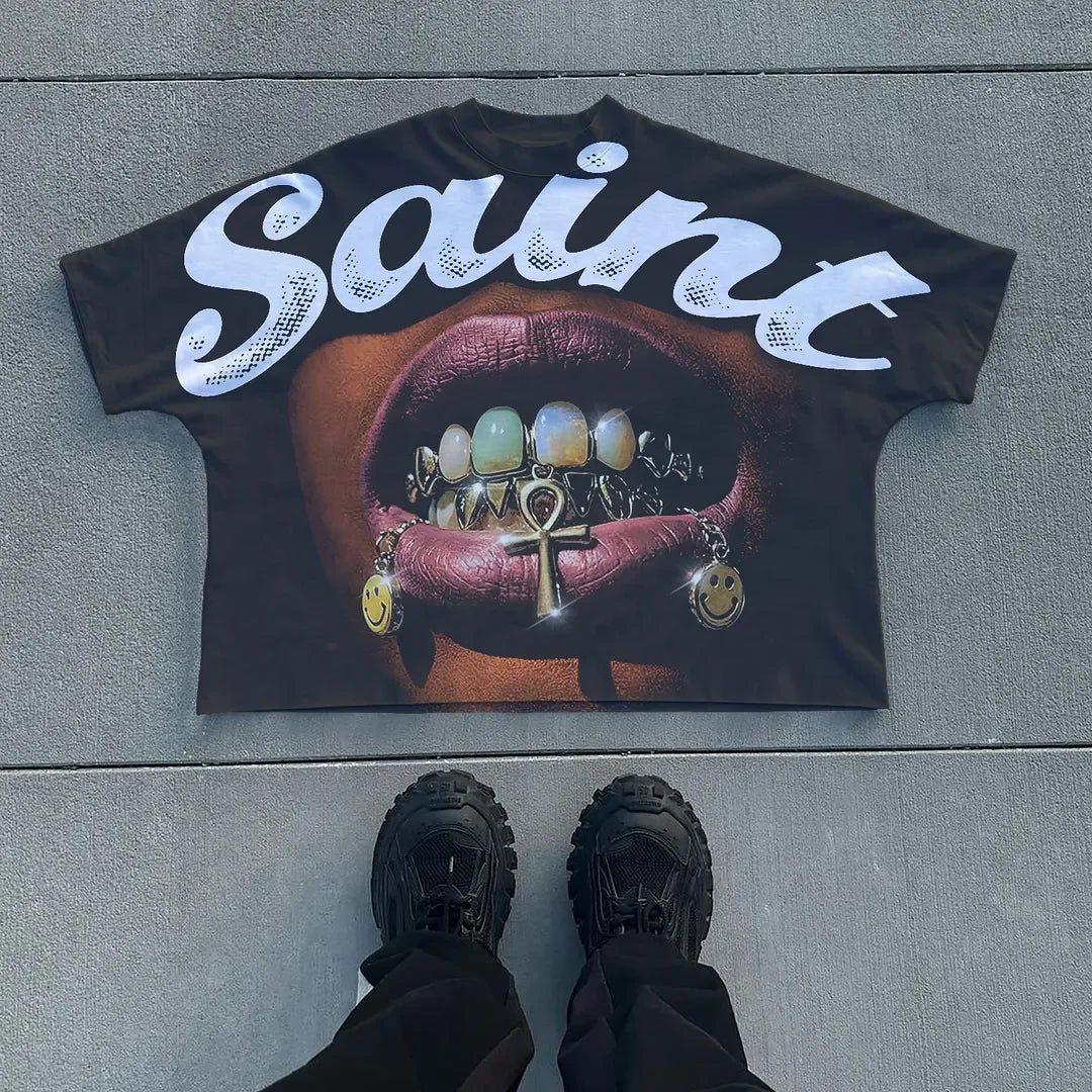 Mens Y2k Oversized T Shirt Lips Print Cotton Streetwear Loose Fit Casual Tee Summer Top Lightweight Comfortable Multiple Colors