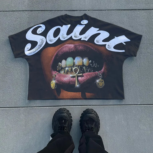 Mens Y2k Oversized T Shirt Lips Print Cotton Streetwear Loose Fit Casual Tee Summer Top Lightweight Comfortable Multiple Colors