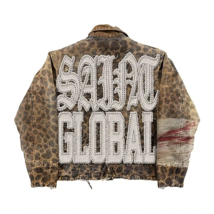 Vintage Camouflage Leopard Print Jackets Y2K Coat Men Women Harajuku Hiphop Letter Patch Embroidery Oversized Jacket Casual Coat