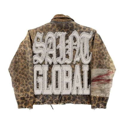 Vintage Camouflage Leopard Print Jackets Y2K Coat Men Women Harajuku Hiphop Letter Patch Embroidery Oversized Jacket Casual Coat