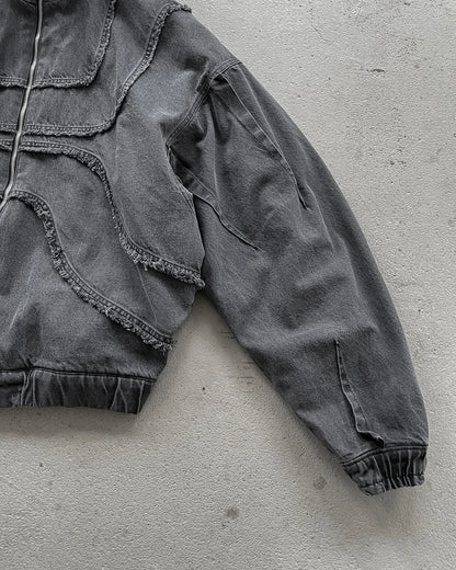 Y2K Popular Vintage Denim Jacket American Gothic Double Zipper Stitching Flanging Design Zip Up Hoodie Unisex Punk Streetwear