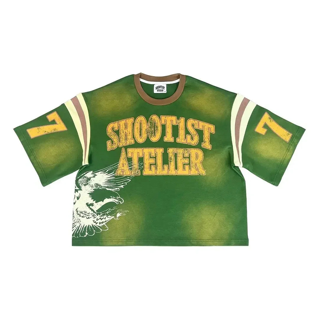 American T Shirt Y2K Short Sleeved Tops Men Retro Hip Hop Rock Graphic Print Oversized Tshirt Round Neck Cotton Pullover Clothes