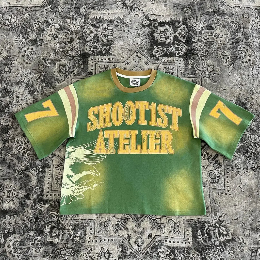 American T Shirt Y2K Short Sleeved Tops Men Retro Hip Hop Rock Graphic Print Oversized Tshirt Round Neck Cotton Pullover Clothes