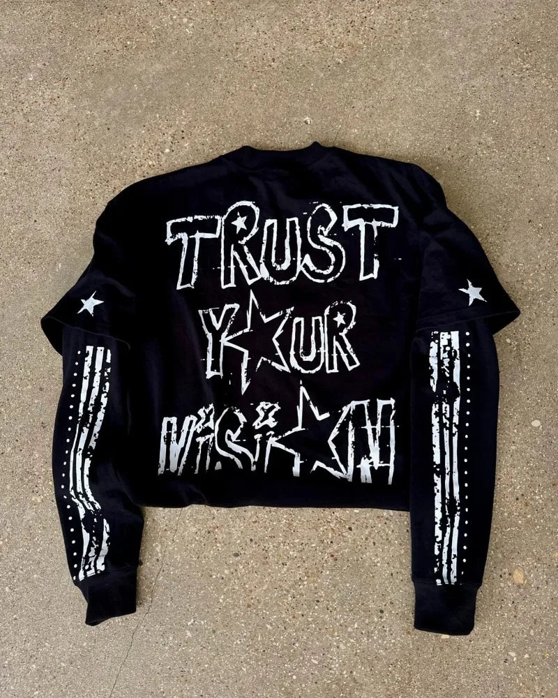 Hip hop high street long sleeve splicing star trend brand top men Harajuku street style pullover hoodie loose casual  sweatshirt