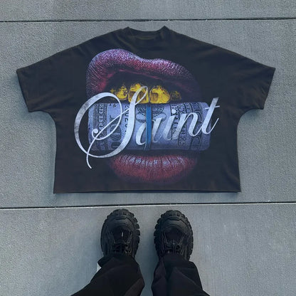 Mens Y2k Oversized T Shirt Lips Print Cotton Streetwear Loose Fit Casual Tee Summer Top Lightweight Comfortable Multiple Colors