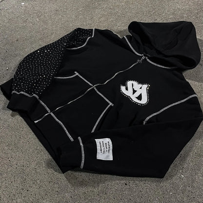 American Fashion Embroidery Personality Flash Diamond Oversize Zipper Hoodie Men Y2K New Harajuku Gothic Casual Joker Sweatshirt