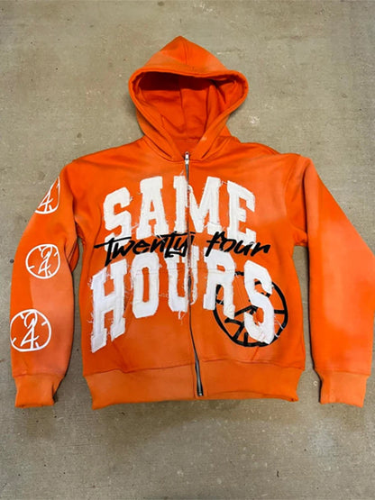 Man Clothes Letter Print Retro Oversized Hoodie Women Y2K Street Hip Hop Harajuku Casual Zipper Sweatshirt Women ropa hombre