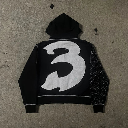 American Fashion Embroidery Personality Flash Diamond Oversize Zipper Hoodie Men Y2K New Harajuku Gothic Casual Joker Sweatshirt