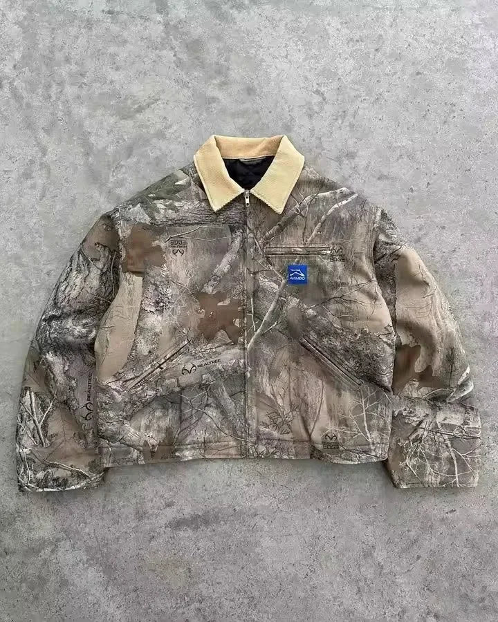Vintage Camouflage Leopard Print Jackets Y2K Coat Men Women Harajuku Hiphop Letter Patch Embroidery Oversized Jacket Casual Coat