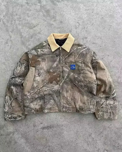 Vintage Camouflage Leopard Print Jackets Y2K Coat Men Women Harajuku Hiphop Letter Patch Embroidery Oversized Jacket Casual Coat
