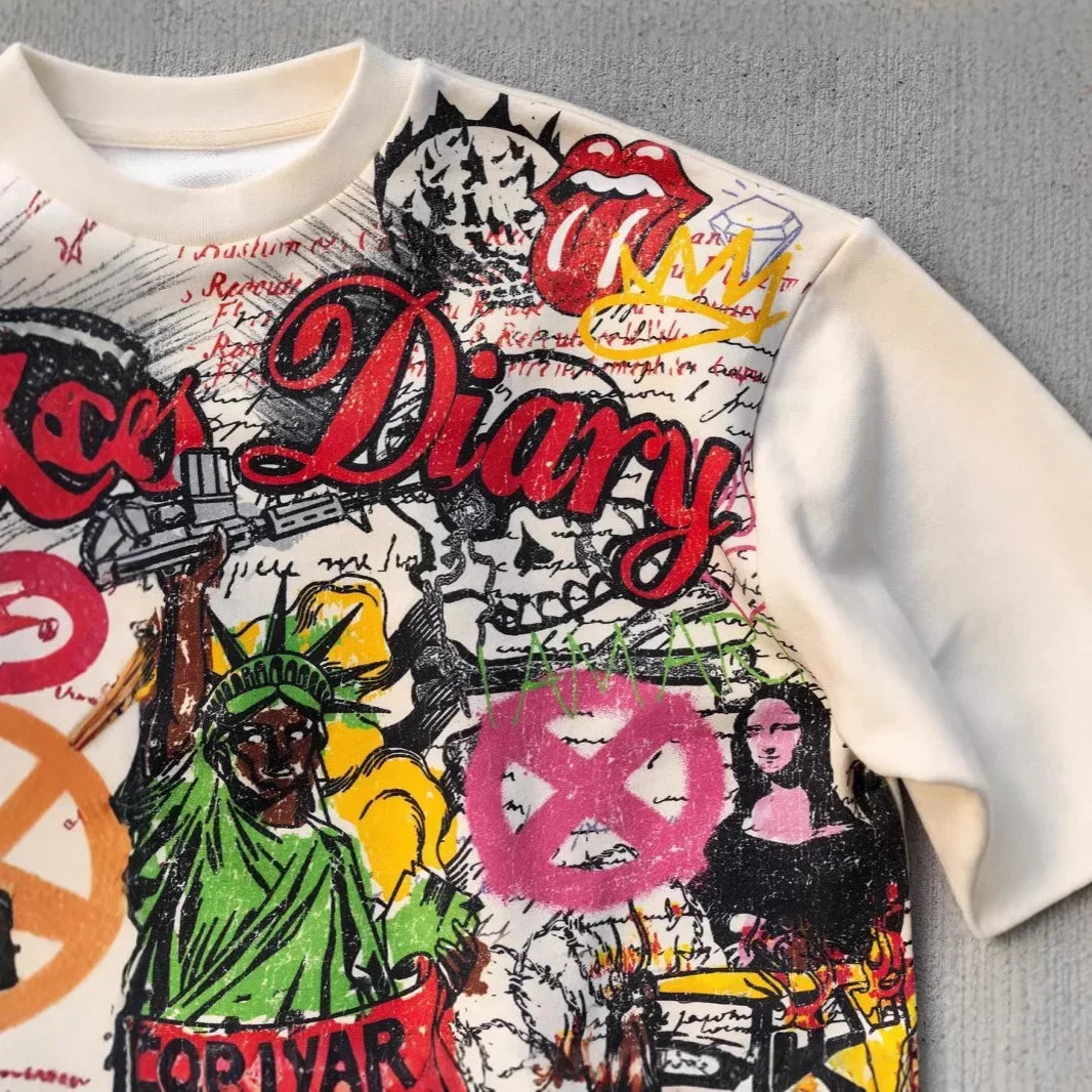 Streetwear Y2k T Shirt New Trend Hip Hop Graffiti Large Graphic Print Design Shirt Harajuku Retro Oversized Loose T Shirt Tops