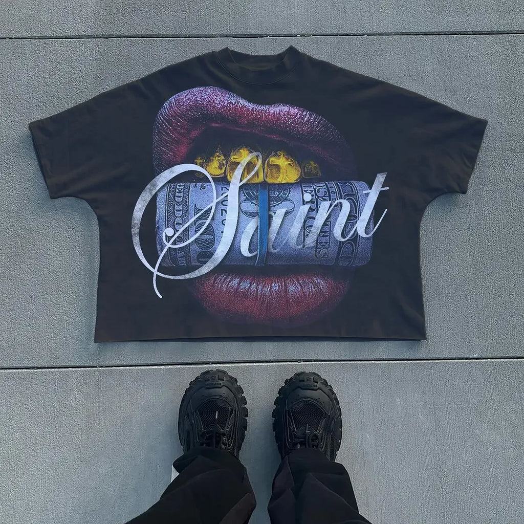 Mens Y2k Oversized T Shirt Lips Print Cotton Streetwear Loose Fit Casual Tee Summer Top Lightweight Comfortable Multiple Colors