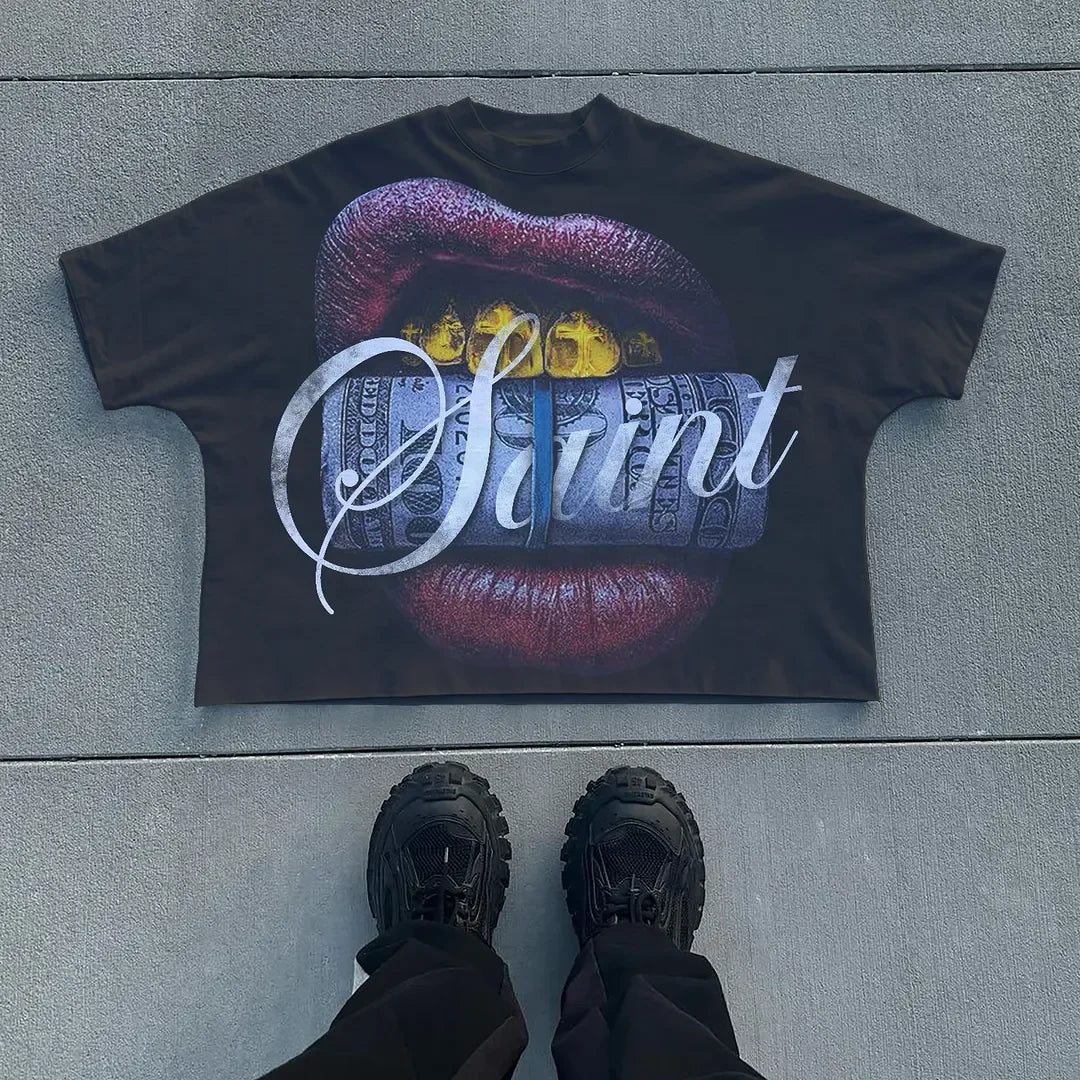 Mens Y2k Oversized T Shirt Lips Print Cotton Streetwear Loose Fit Casual Tee Summer Top Lightweight Comfortable Multiple Colors