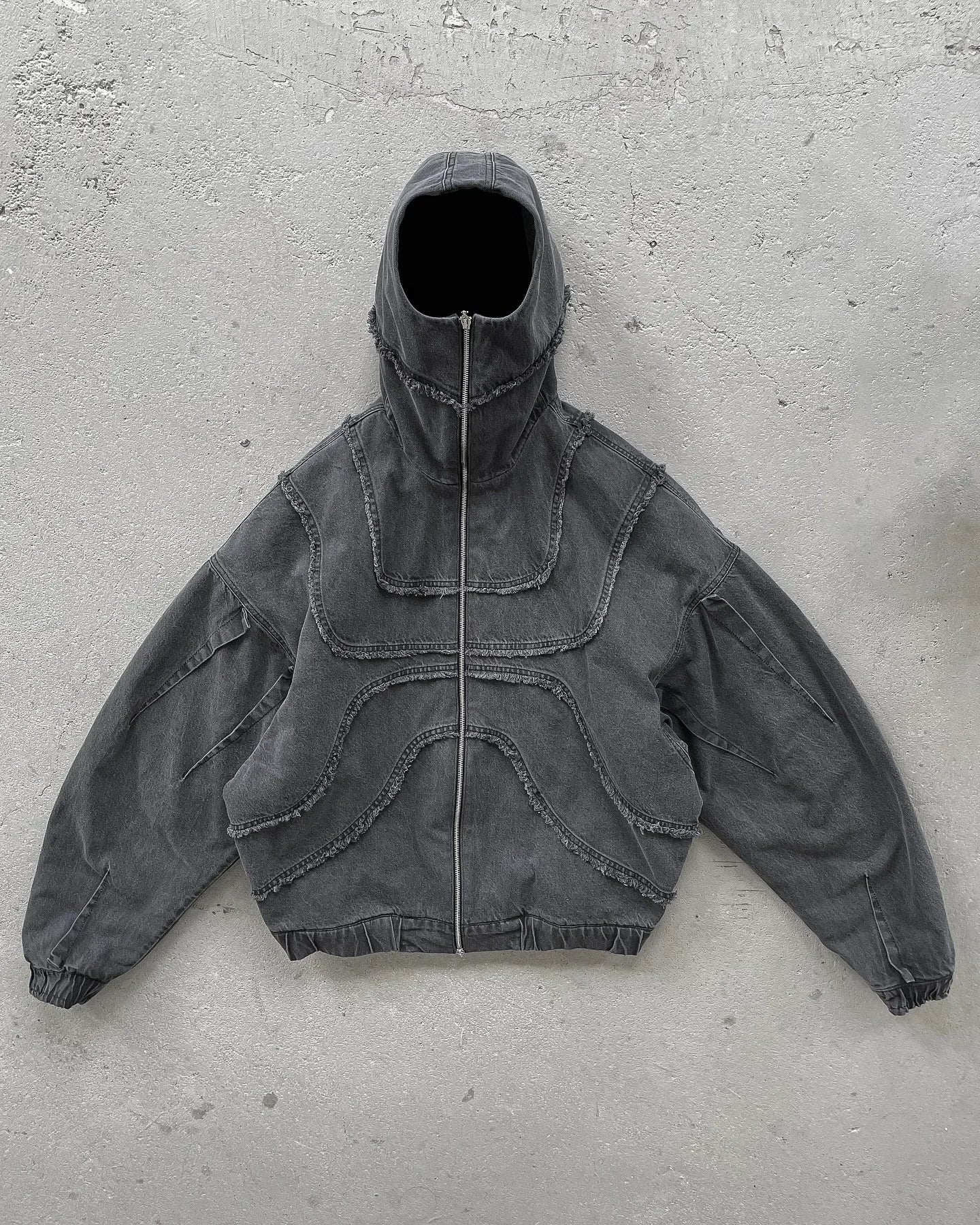 Y2K Popular Vintage Denim Jacket American Gothic Double Zipper Stitching Flanging Design Zip Up Hoodie Unisex Punk Streetwear