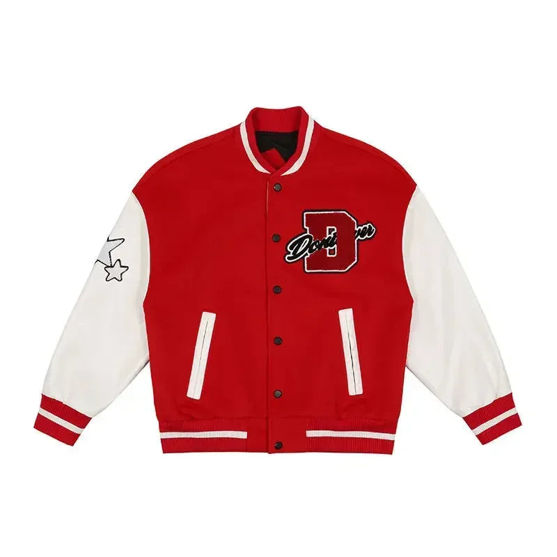 American high-quality PU leather flame racing element embroidery zipper jacket men clothes y2k autumn winter fashion couple coat