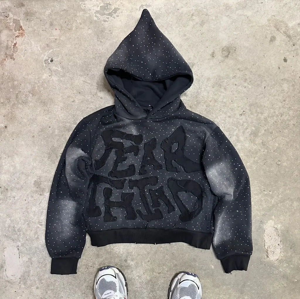 American New Harajuku Fashion Flash Diamond Oversized Letter Patch Hoodie Mens Womens Y2K Hip Hop Gothic Casual Joker Sweatshirt