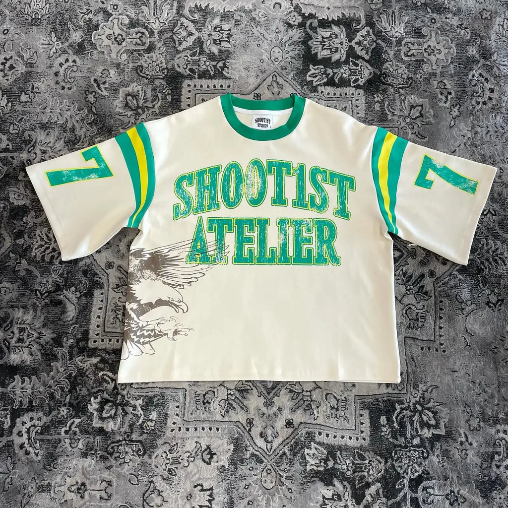 American T Shirt Y2K Short Sleeved Tops Men Retro Hip Hop Rock Graphic Print Oversized Tshirt Round Neck Cotton Pullover Clothes