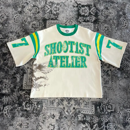 American T Shirt Y2K Short Sleeved Tops Men Retro Hip Hop Rock Graphic Print Oversized Tshirt Round Neck Cotton Pullover Clothes