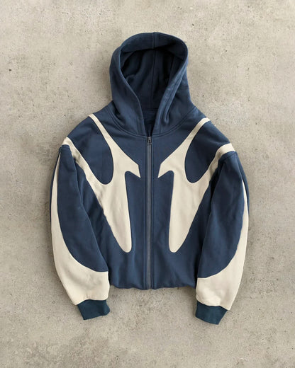 American Fashion Embroidery Personality Flash Diamond Oversize Zipper Hoodie Men Y2K New Harajuku Gothic Casual Joker Sweatshirt