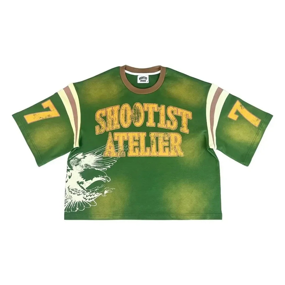 American T Shirt Y2K Short Sleeved Tops Men Retro Hip Hop Rock Graphic Print Oversized Tshirt Round Neck Cotton Pullover Clothes
